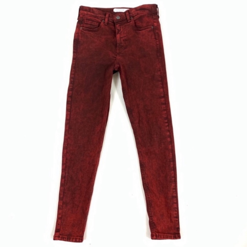 TOPSHOP JAIME- high waist Red Acid Wash Skinny jeans - Picture 2 of 13